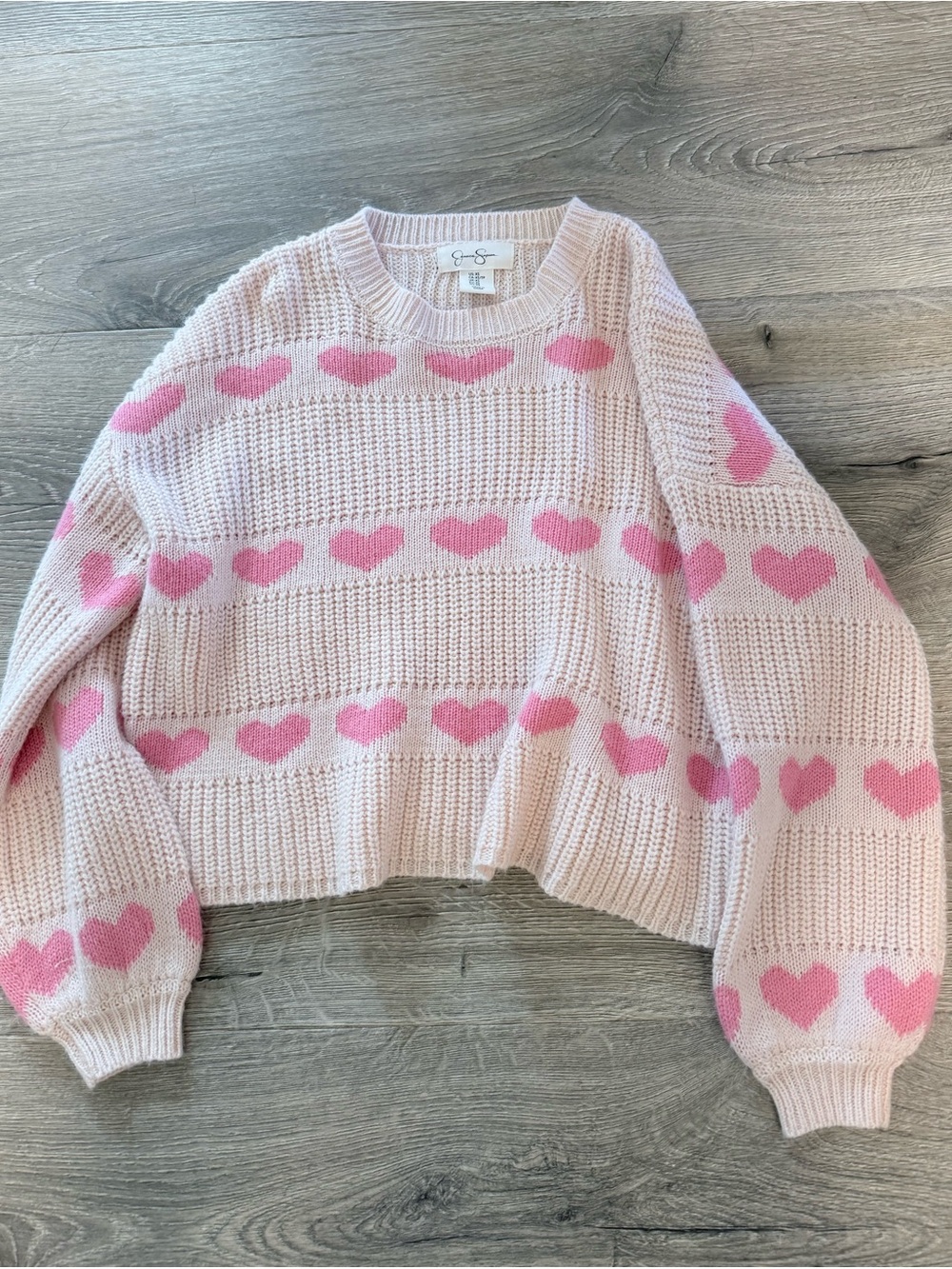Jessica Simpson Light Pink Crewneck Sweater with Hot Pink Heart Stripes